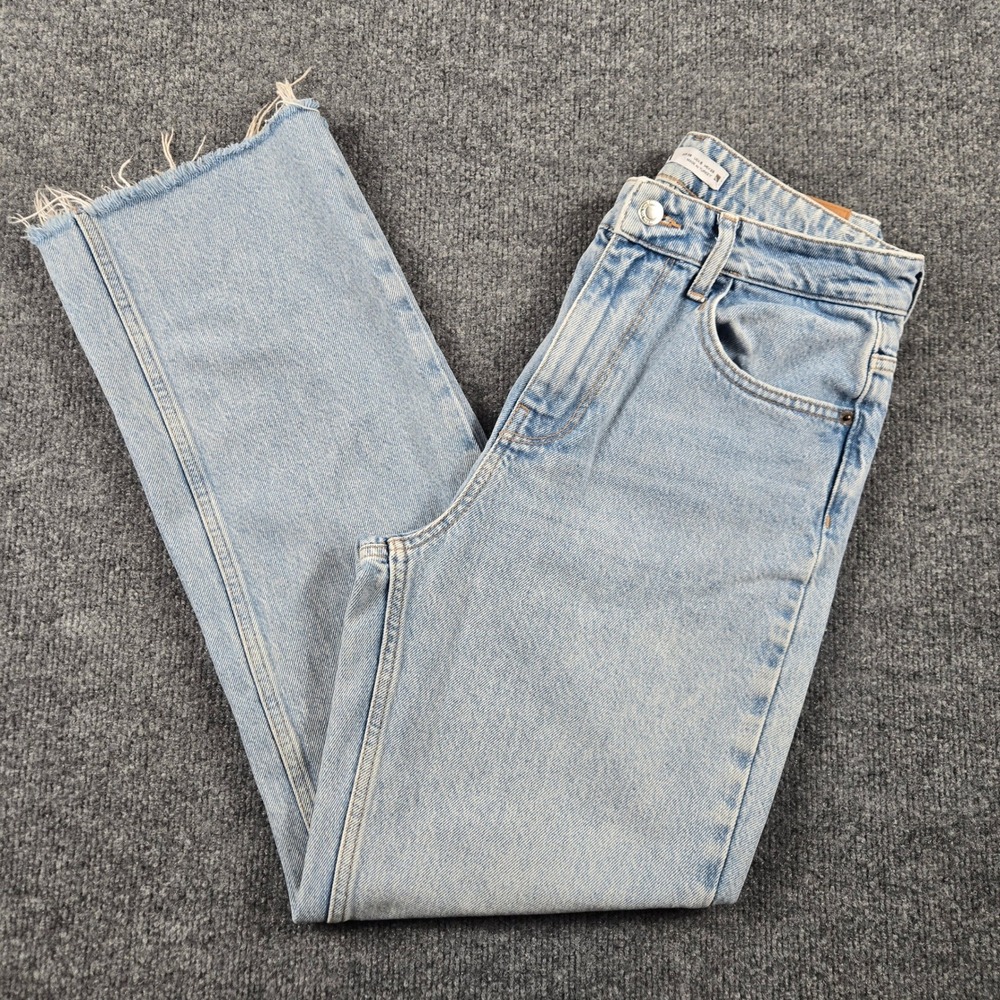 Zara High Waisted Straight Leg Jeans Womens 28 Light Wash Blue Cotton Denim
